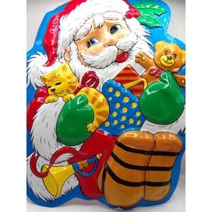 Vintage Christmas 3D Santa 21" Wall Hanging Plastic Mid Century Holiday Decor